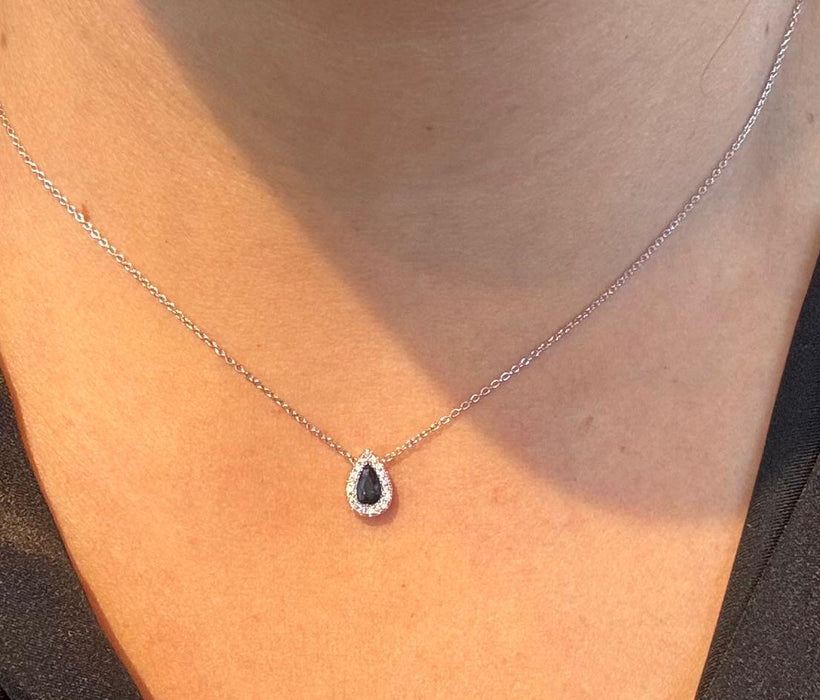 Gargantilla oro 14k con diamantes naturales y zafiro