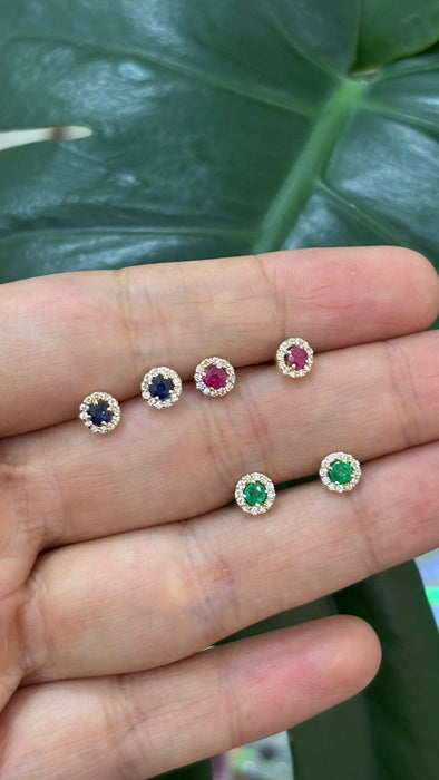 Broquel oro amarillo 14k con rubíes , zafiros (agotado)o esmeraldas (agotado) naturales y diamantes