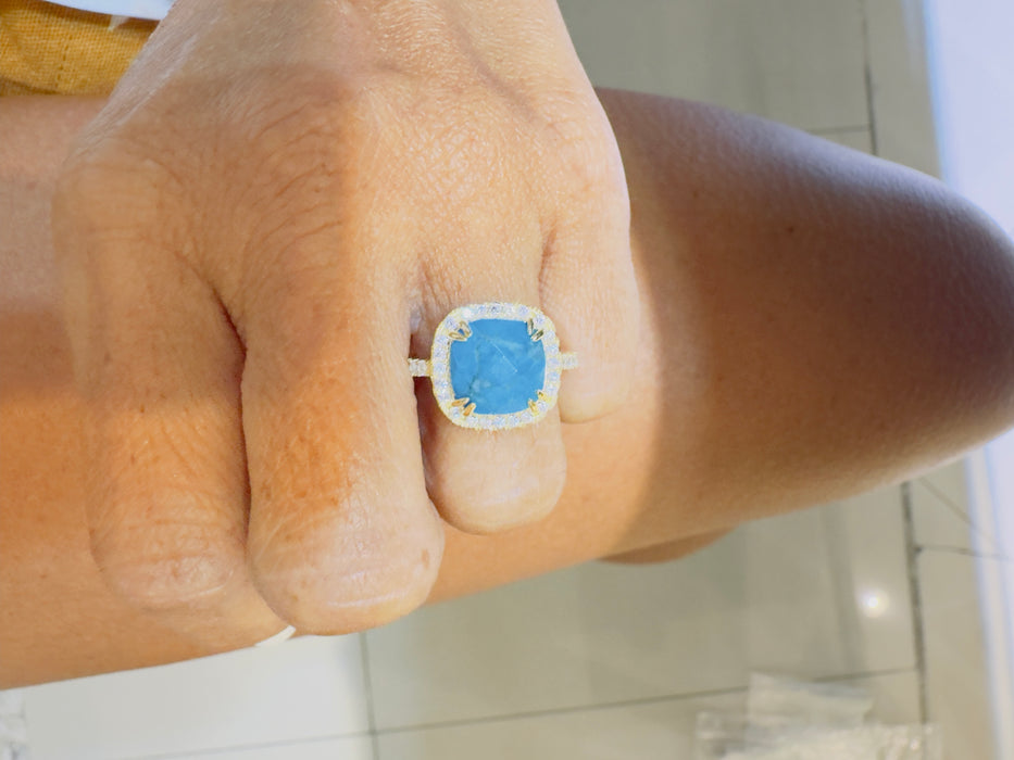 Anillo turquesa plata baño oro amarillo y Zirconia