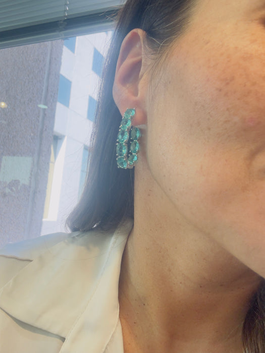 Arracada Plata rodizada piedra adelante y atrás color apatita