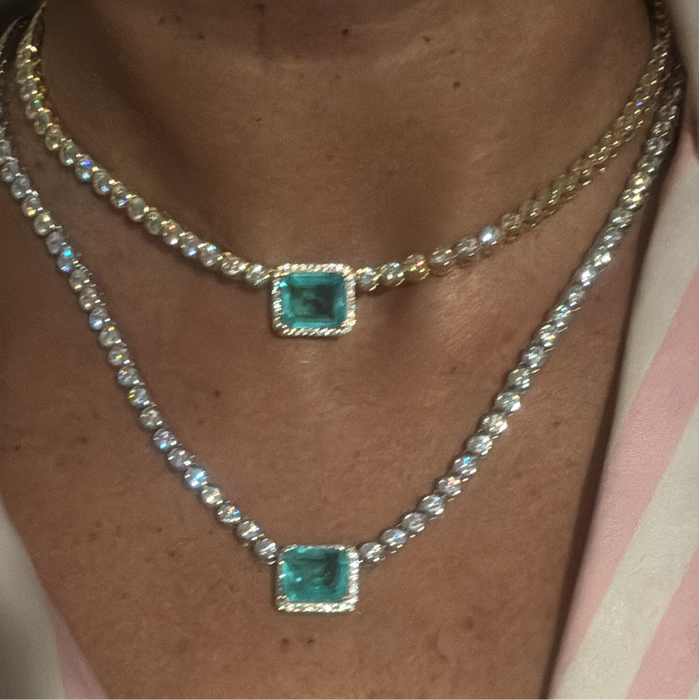 Gargantilla zirconia plata .925 rodizada con piedra color paraiba