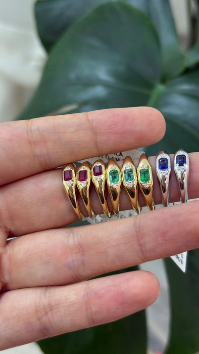 Anillo oro 14k con rubíes o zafiros y diamantes naturales (esmeralda agotado)