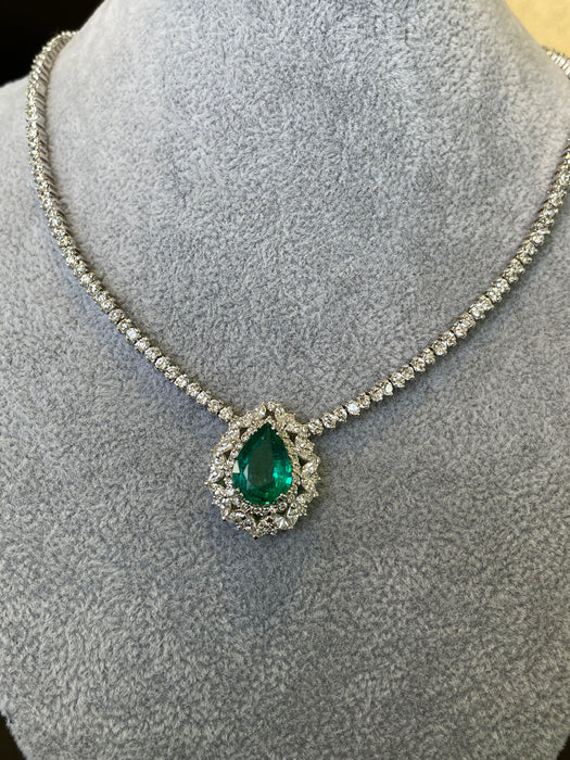 Gargantilla gota Turmalina verde  con Zirconiaplata rodizada  broche de caja