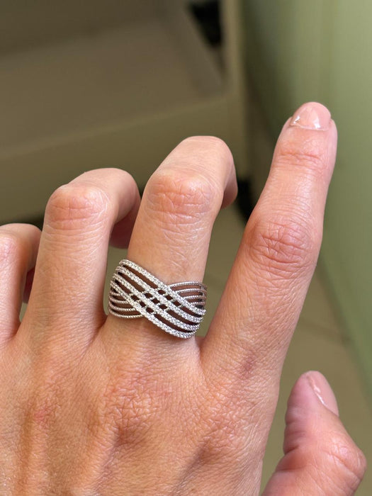 Anillo cruzado 8 líneas oro 14k y diamantes naturales