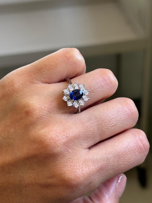 Anillo lady di oro 14k con zafiro y diamantes naturales