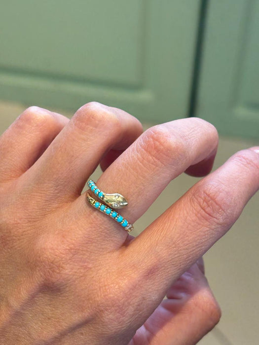 Anillo serpiente oro 14k turquesa y diamantes natural