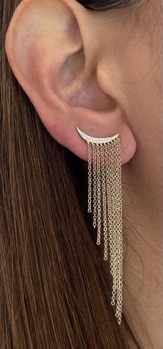 Arete largo luna y cadena colgante oro 14k con diamantes naturales