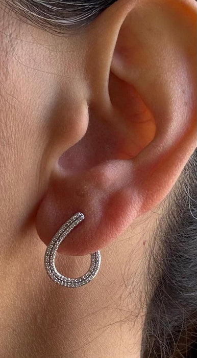 Arete media luna oro 14k con diamantes natural