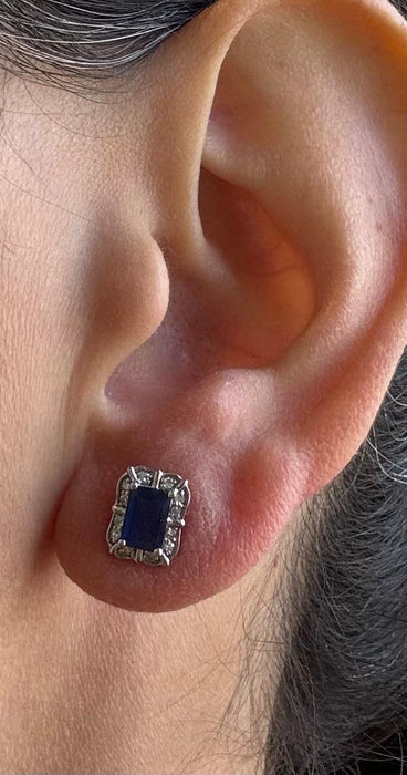 Broquel oro 10k zafiro y diamantes natural