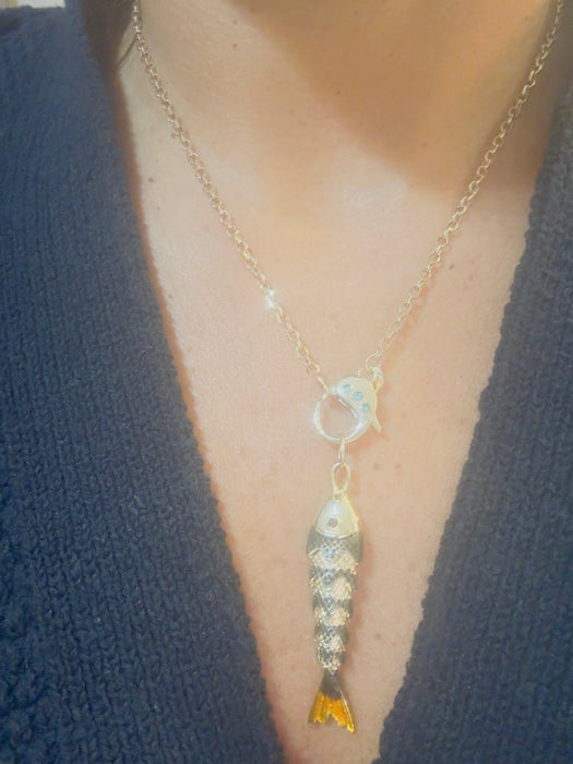 Gargantilla rolo 14k con broche con esmeraldas