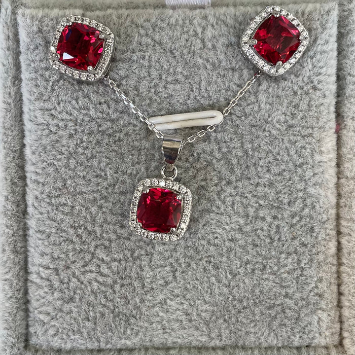 Juego plata 925 cristal rubí con circonias
