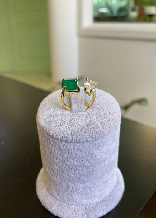 Anillo tu y yo  plata  925 piedra ágata y zirconia