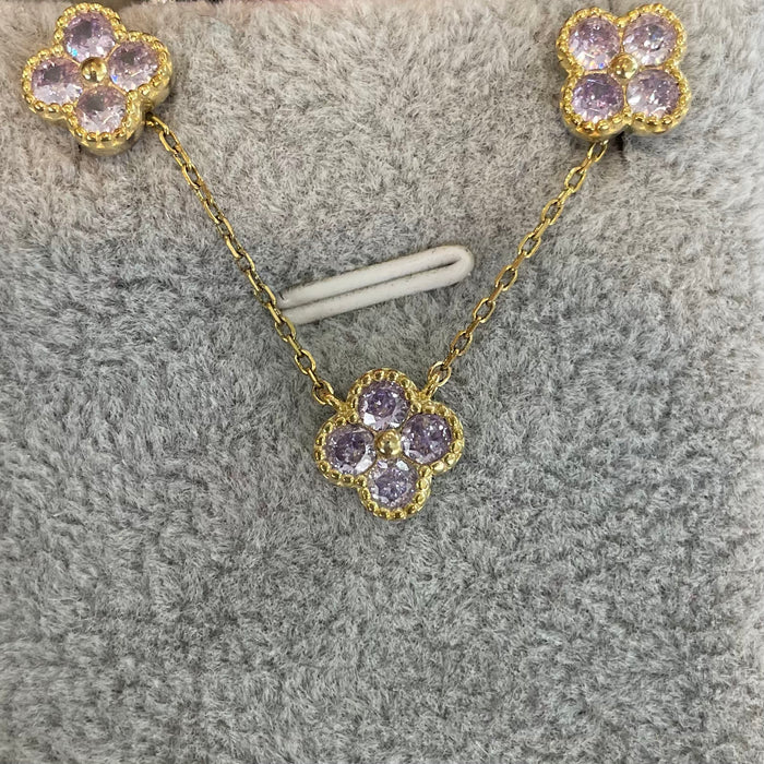 Juego plata 925 rodizada  trébol vc color amatista