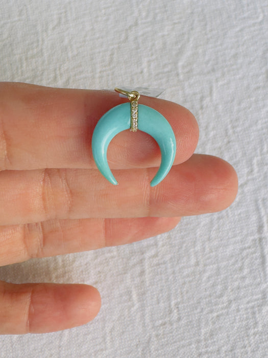 Luna oro amarillo 14k con turquesa y diamantes naturales