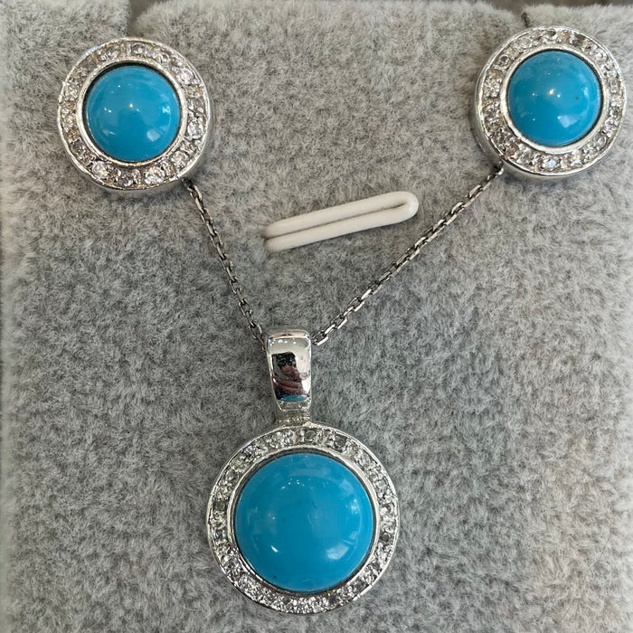 Juego plata 925  color turquesa y circonias