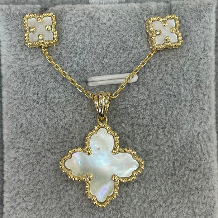 Juego  trébol vc plata 925 rodizada y perla