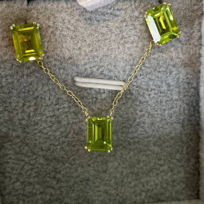 Juego plata 925 rodizada piedra baguette peridoto