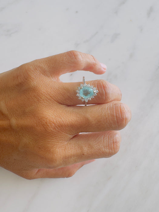 Anillo oro blanco 14k Turmalina paraiba