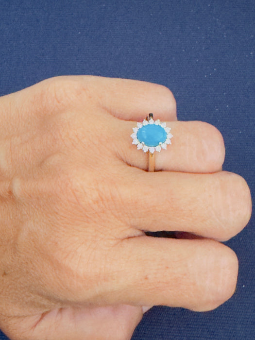 Anillo oro amarillo 14k con turquesa (2.6 cts) y diamantes naturales .20 cts