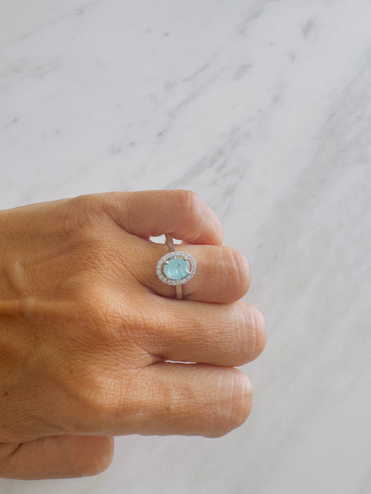 Anillo oro blanco 14k con Turmalina paraiba