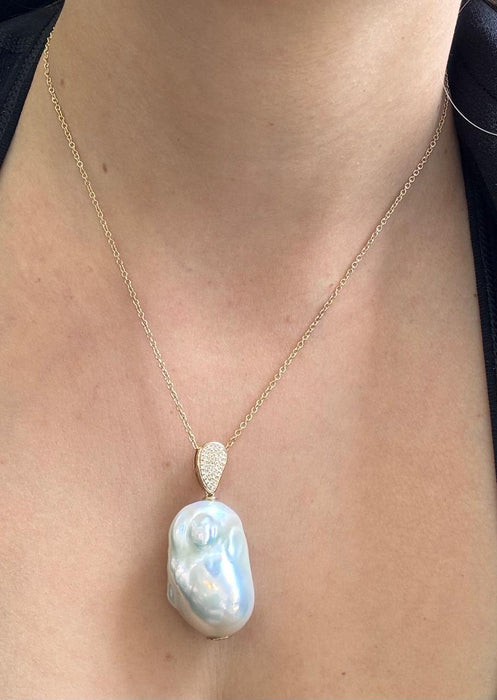 Gargantilla oro 14k con perla Barroca y diamantes natural