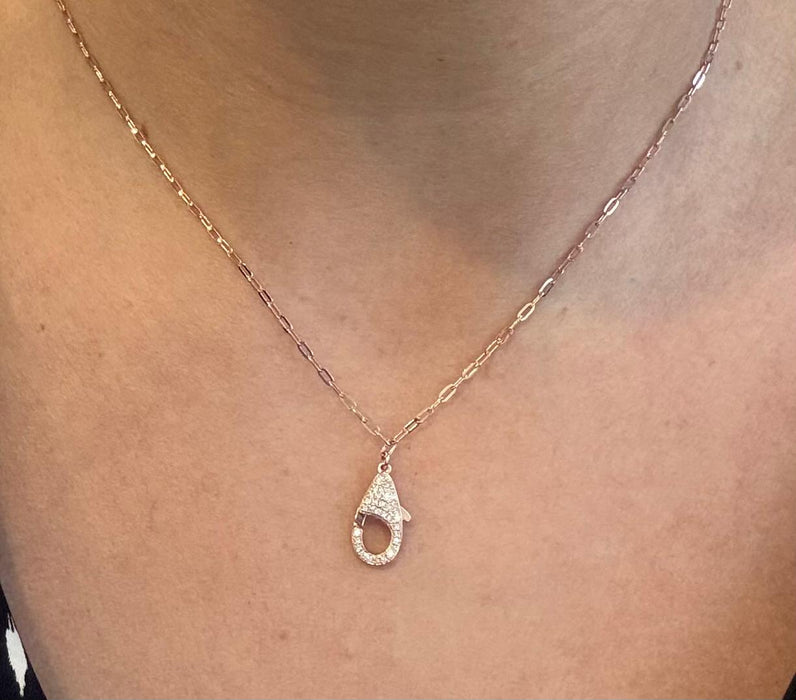 Gargantilla paper clip oro 14k con broche de diamantes naturales