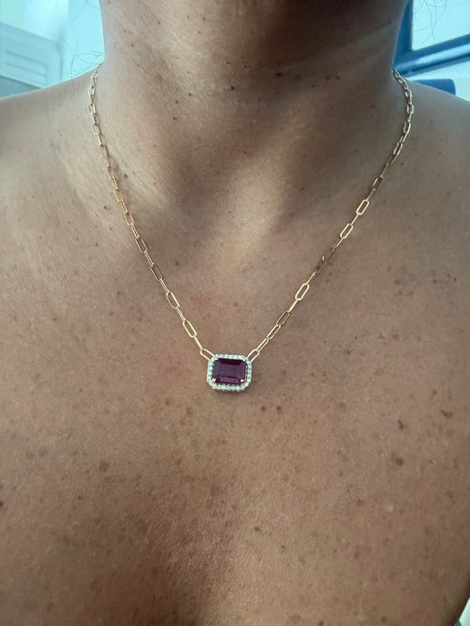 Gargantilla paper clip oro amarillo 14k con Rubie y diamantes naturales (4.0 cts)