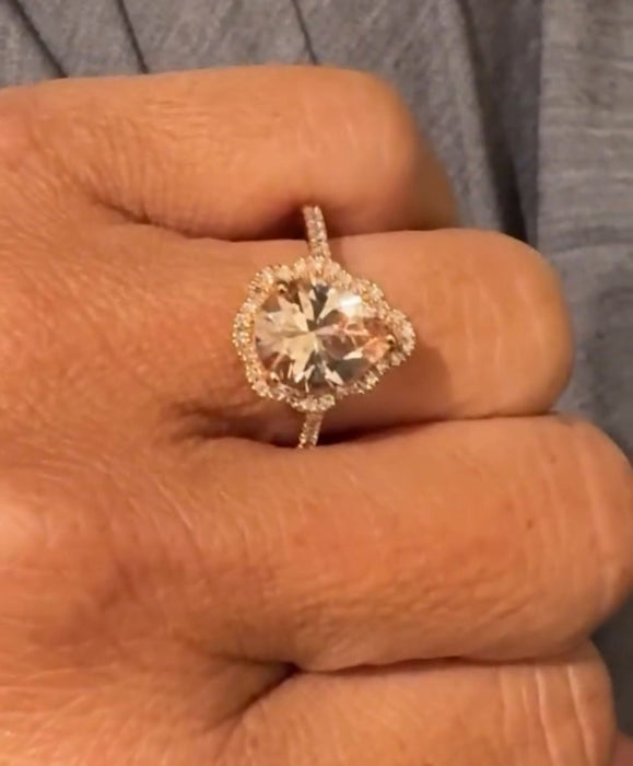 anillo oro 10k con morganita y diamantes naturales