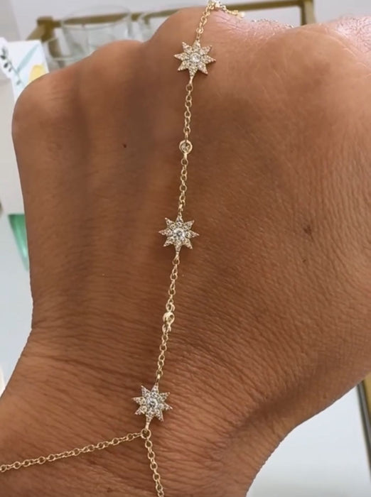 Hand chain estrellas oro 14k con diamantes naturales