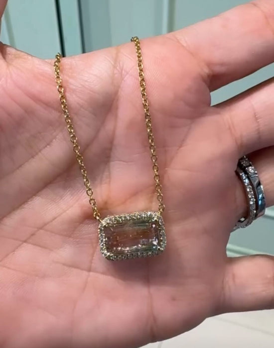 Gargantilla oro 14k con Turmalina watermelon y diamantes naturales