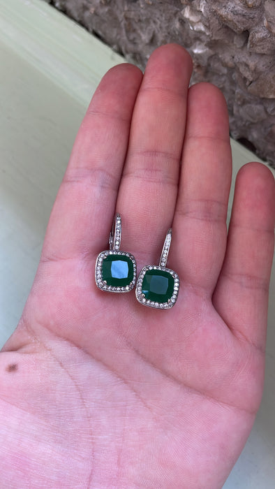 Arete largo plata rodizada Ágata verde