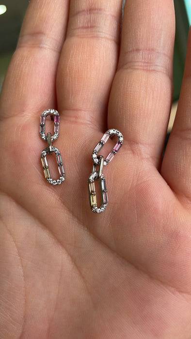 Arete chain rainbow🌈 plata rodizada zirconia