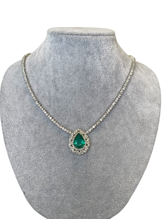 Gargantilla gota Turmalina verde  con Zirconiaplata rodizada  broche de caja