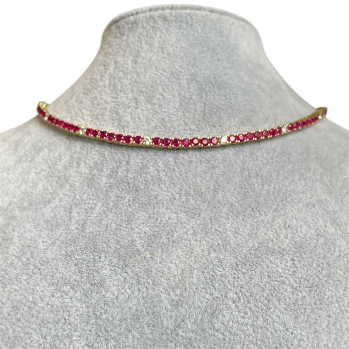 Gargantilla Chocker plata con rodio dorado  piedra zirconia  roja y blanca