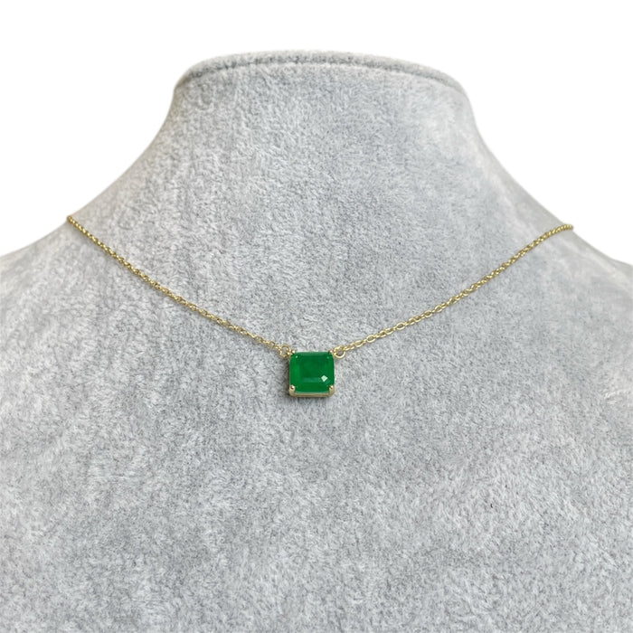 Gargantilla plata con rodio  solitario ágata color verde, rojo y azúl turquesa