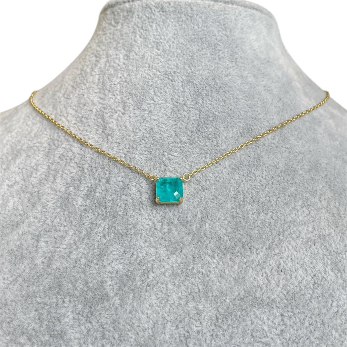 Gargantilla plata con rodio  solitario ágata color verde, rojo y azúl turquesa