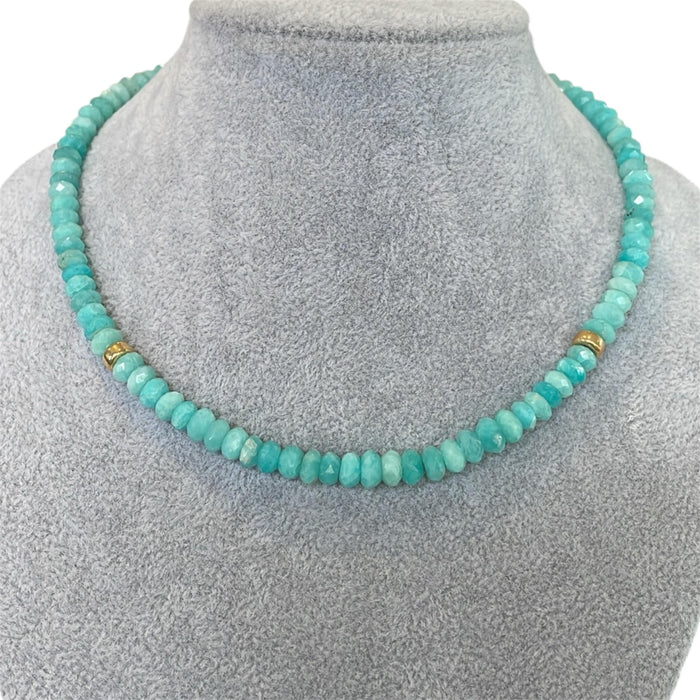 Collar piedra natural turquesas facetada con dona 14k y broche 10k