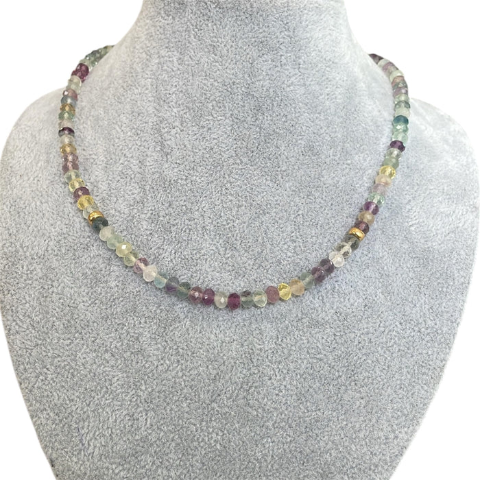 Gargantilla piedra natural facetada Fluorita Dona oro 14k y broche 10k