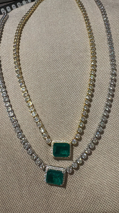 Gargantilla Zirconia plata .925 rodizada o con baño de oro Turmalina verde