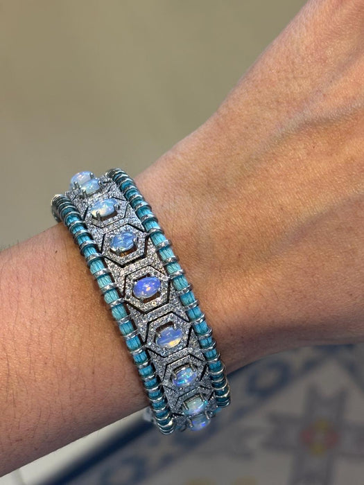Pulsera hilo plata rodizada ópalos y diamantes natural