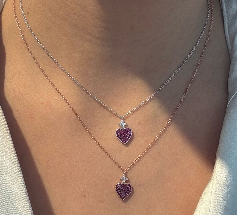 Sagrado corazón oro 14k con rubíes y diamantes