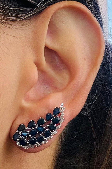 Broquel alas oro 14k zafiro y diamantes naturales