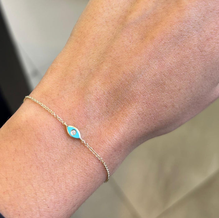 Pulsera ojo turco oro 14k turquesa y diamante natural