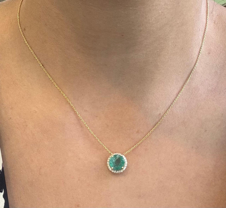 Gargantilla oro 14k esmeralda y diamantes naturales