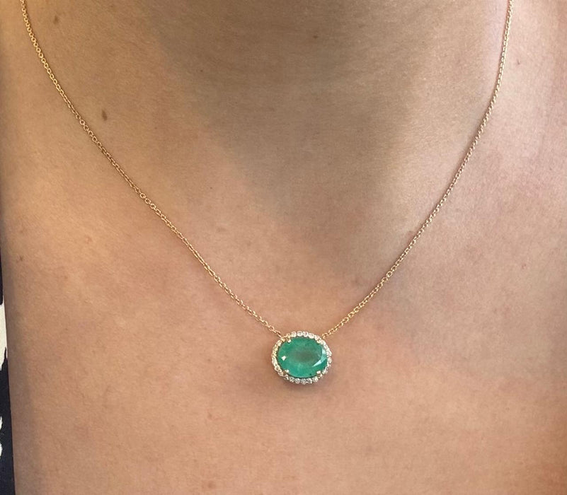 Gargantilla oro 14k esmeralda y diamantes naturales