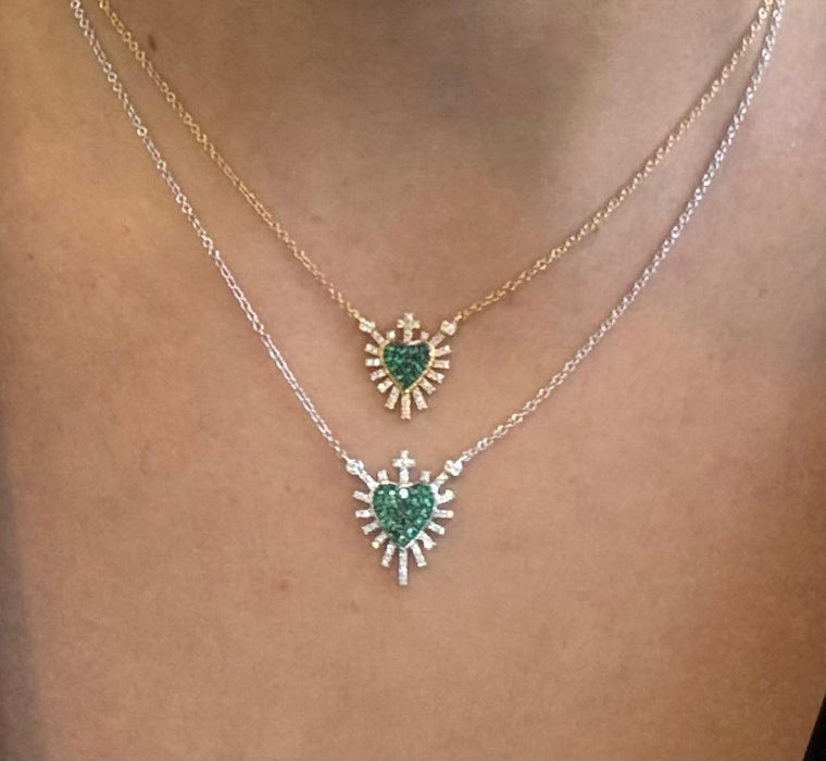 Sagrado corazón oro 14k esmeralda y diamantes naturales