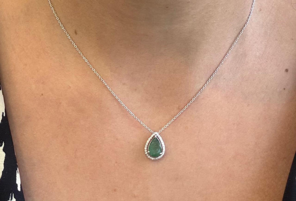 Gargantilla gota oro 14k esmeralda y diamantes naturales