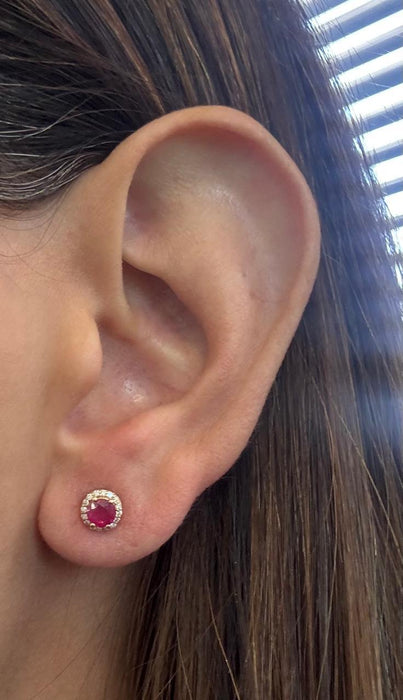 Aretes oro 14k rubíe y brillante