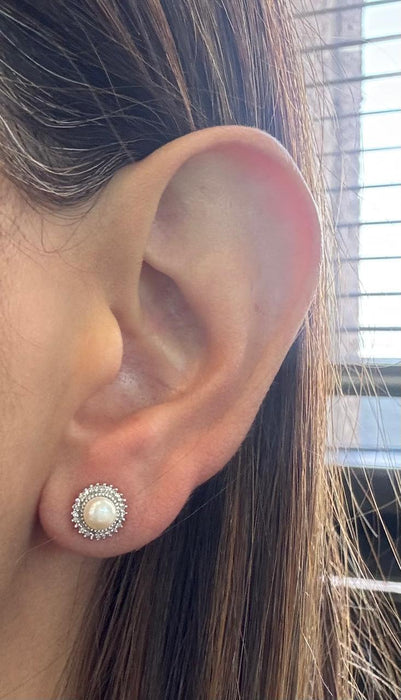 Aretes 14k perla y brillante