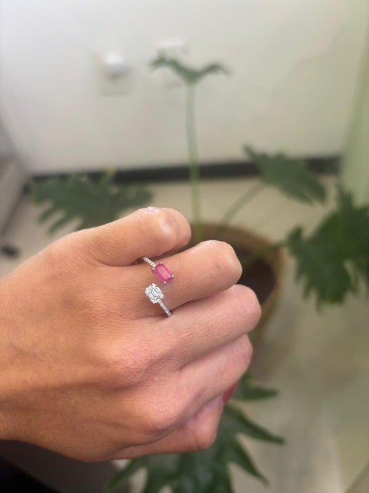 Anillo oro 14k rubí y diamante